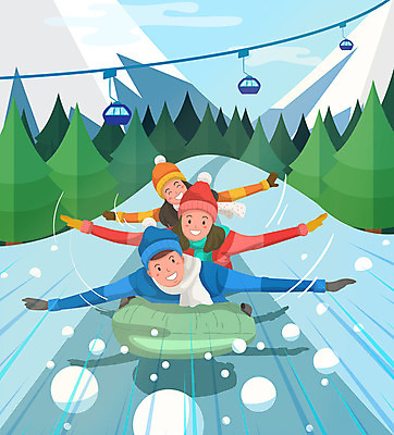 나무 여자 남자 딸 어린이 하늘색 겨울 일러스트 가족 엄마 가족여행 털모자 사람 성인 세명 목도리 아빠 스웨터 겨울여행 털장갑 썰매 케이블카 눈썰매장 설산 국내일러스트 AI파일 식물 모자_잡화 잡화 계절 여행 장갑 상의 관계 산 파란색 파일형식 벡터