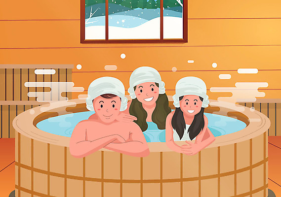 여자 남자 딸 어린이 겨울 일러스트 창문 가족 엄마 가족여행 욕조 사람 성인 세명 갈색 온천 목욕탕 눈 아빠 겨울여행 양머리 온탕 국내일러스트 AI파일 자연요소 계절 컬러 여행 관계 날씨 스파 목욕 파일형식 벡터