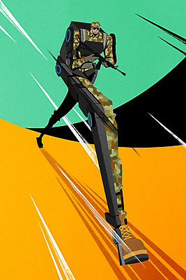 PSD 남자 과학 일러스트 한명 달리기 군인 총 속도 생체공학 남자한명만 증강인간 외골격슈트 외골격로봇 국내일러스트 직업 1 무기 모션 사람 과학기술 공학 국군 웨어러블 남자만 파일형식