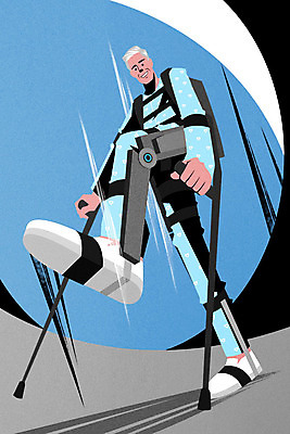 PSD 노년 남자 과학 일러스트 한명 걷기 생체공학 노인남자한명만 증강인간 외골격슈트 외골격로봇 국내일러스트 1 모션 사람 성인 과학기술 공학 웨어러블 남자한명만 노인남자만 파일형식