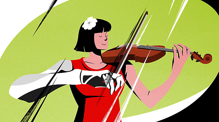 PSD 여자 과학 연주 일러스트 한명 바이올린 생체공학 의수 여자한명만 증강인간 외골격슈트 외골격로봇 의료로봇 국내일러스트 1 음악 의학 현악기 사람 과학기술 로봇 공학 웨어러블 여자만 파일형식