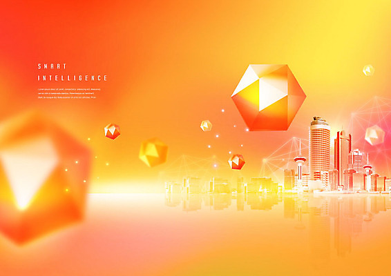 PSD 편집이미지 산업 빌딩 사람없음 건물 주황색 스마트 입체 다각형 입체도형 지능 이미지편집 도형 건축물 컬러 컨셉 파일형식