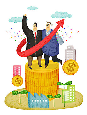 PSD 구름 화살표 일러스트 비즈니스 공장 성공 노동자 협상 사람 빌딩 두명 컬러풀 새싹 달러 동전 파이팅 직장인 꽃가루 화합 노사화합 남자만 국내일러스트 자연요소 식물 직업 컬러 컨셉 돈 공업 모션 건물 가루 파일형식