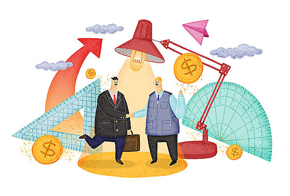 PSD 구름 화살표 일러스트 비즈니스 성공 협력 노동자 악수 협상 사람 두명 컬러풀 달러 동전 스탠드 직장인 종이비행기 화합 삼각자 노사화합 각도기 남자만 국내일러스트 자연요소 직업 컬러 컨셉 돈 문구용품 조명 자 손짓 종이접기 파일형식