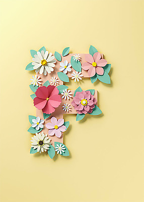 PSD 편집이미지 알파벳 영어 꽃 백그라운드 잎 대문자 타이포그라피 사람없음 노란색 3D소스 3D 페이퍼아트 디지털합성 오브젝트 F 편집소스 편집3D 식물 문자 컬러 파일형식