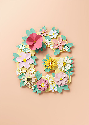 PSD 편집이미지 알파벳 영어 꽃 백그라운드 잎 대문자 타이포그라피 사람없음 3D소스 3D 페이퍼아트 G 디지털합성 오브젝트 살구색 편집소스 편집3D 식물 문자 컬러 파일형식