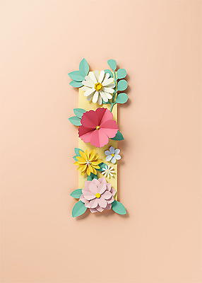 PSD 편집이미지 알파벳 영어 꽃 백그라운드 잎 대문자 타이포그라피 사람없음 3D소스 3D 페이퍼아트 디지털합성 오브젝트 I 살구색 편집소스 편집3D 식물 문자 컬러 파일형식