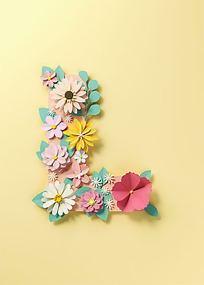 PSD 편집이미지 알파벳 영어 꽃 백그라운드 잎 대문자 타이포그라피 사람없음 노란색 3D소스 3D 페이퍼아트 디지털합성 오브젝트 L 편집소스 편집3D 식물 문자 컬러 파일형식