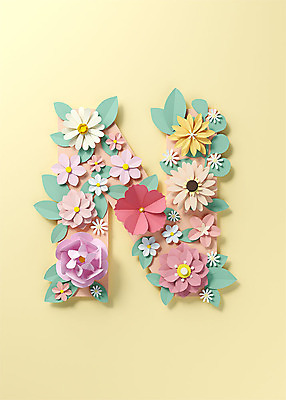 PSD 편집이미지 알파벳 영어 꽃 백그라운드 잎 대문자 타이포그라피 사람없음 노란색 3D소스 3D N 페이퍼아트 디지털합성 오브젝트 편집소스 편집3D 식물 문자 컬러 파일형식