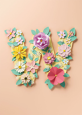 PSD 편집이미지 알파벳 영어 꽃 백그라운드 잎 대문자 타이포그라피 사람없음 3D소스 3D 페이퍼아트 디지털합성 오브젝트 W 살구색 편집소스 편집3D 식물 문자 컬러 파일형식