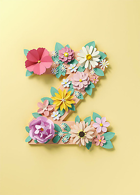 PSD 편집이미지 알파벳 영어 꽃 백그라운드 잎 대문자 타이포그라피 사람없음 노란색 3D소스 3D 페이퍼아트 디지털합성 오브젝트 Z 편집소스 편집3D 식물 문자 컬러 파일형식