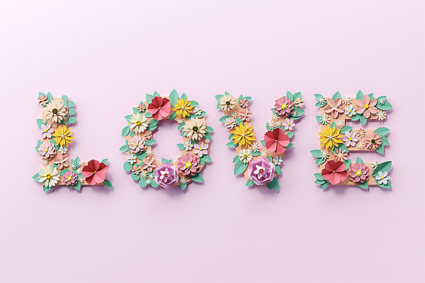 PSD 편집이미지 알파벳 영어 꽃 분홍색 백그라운드 잎 대문자 사랑 타이포그라피 사람없음 3D소스 3D 페이퍼아트 디지털합성 오브젝트 편집소스 편집3D 식물 문자 감정 컬러 파일형식