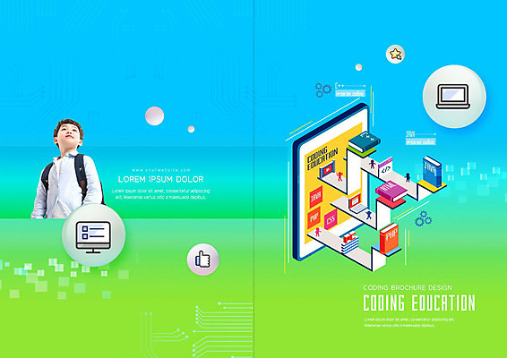 PSD 템플릿 표지디자인 북디자인 출판디자인 교육 표지 남자 어린이 리플렛 북커버 책가방 한명 사람 소년 팜플렛 초록색 파란색 노트북 태블릿 한국인 컴퓨터교육 소년한명만 코딩 이미지템플릿 1 컬러 가방 동양인 전자제품 스마트기기 남자한명만 소년만 파일형식