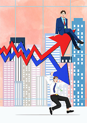 PSD 남자 화살표 일러스트 비즈니스 그래프 직장 사람 앉기 빌딩 성인 두명 경제 직장인 비즈니스맨 하락 상승 성인남자만 국내일러스트 직업 컨셉 회사 모션 건물 남자만 성인만 파일형식