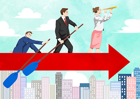 PSD 응시 여자 남자 화살표 일러스트 비즈니스 협력 직장 사람 빌딩 성인 세명 경제 망원경 직장인 비즈니스맨 비즈니스우먼 노 전진 성인만 국내일러스트 직업 시선 회사 건물 선박 파일형식