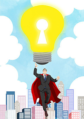 PSD 남자 일러스트 비즈니스 전구 아이디어 직장 한명 사람 빌딩 성인 경제 도시 직장인 비즈니스맨 망토 슈퍼맨 성인남자한명만 국내일러스트 직업 1 컨셉 회사 건물 영웅 남자한명만 성인남자만 파일형식