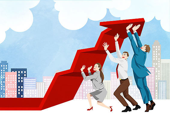 PSD 여자 남자 일러스트 비즈니스 그래프 협력 직장 들기 사람 빌딩 성인 세명 경제 도움 직장인 비즈니스맨 비즈니스우먼 상승 성인만 국내일러스트 직업 컨셉 회사 모션 건물 파일형식