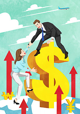 PSD 여자 남자 화살표 일러스트 비즈니스 그래프 직장 사람 성인 두명 경제 달러 도움 직장인 비즈니스맨 비즈니스우먼 화폐기호 성인만 국내일러스트 직업 기호 컨셉 돈 회사 화폐 파일형식