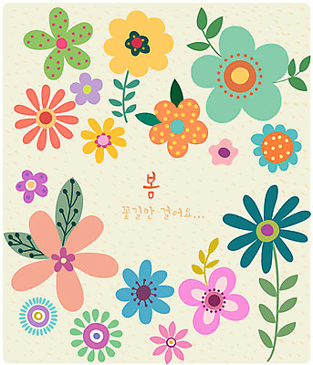 식물 꽃 여러송이 백그라운드 일러스트 봄꽃 상상 추상 따뜻함 사람없음 봄 베이지색 봄배경 국내일러스트 AI파일 계절 컬러 다수 무늬 파일형식 벡터