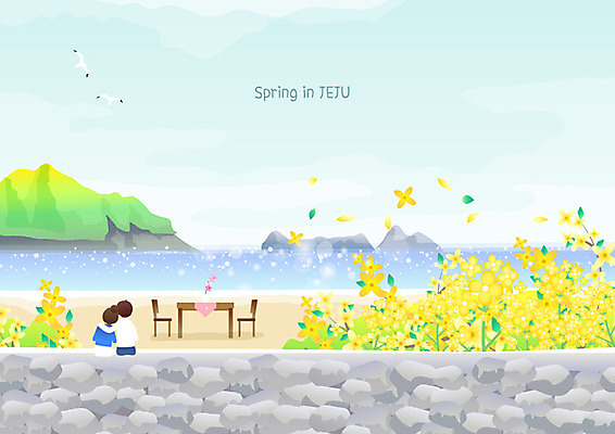 커플 여자 남자 바다 여행 백그라운드 데이트 일러스트 사람 풍경 해변 두명 컬러풀 제주도 봄 산책 트래킹 유채 둘레길 한달살기 봄배경 국내일러스트 AI파일 라이프스타일 계절 꽃 길 컬러 관계 레저 휴식 한국 파일형식 벡터