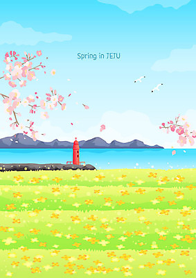 바다 여행 백그라운드 일러스트 등대 풍경 사람없음 컬러풀 제주도 봄 산책 트래킹 벚꽃 유채 둘레길 한달살기 봄배경 국내일러스트 AI파일 라이프스타일 계절 꽃 길 컬러 레저 휴식 한국 파일형식 벡터