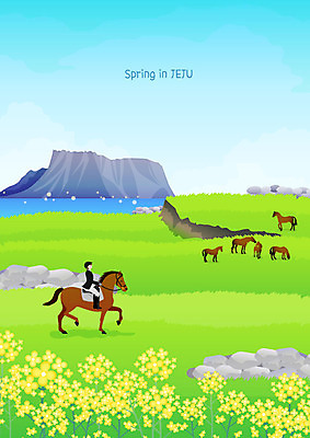 남자 바다 여행 백그라운드 일러스트 한명 사람 풍경 초원 컬러풀 제주도 봄 트래킹 말_동물 승마 유채 남자한명만 둘레길 한달살기 봄배경 국내일러스트 AI파일 1 라이프스타일 계절 꽃 길 스포츠 컬러 포유류 레저 한국 남자만 파일형식 벡터