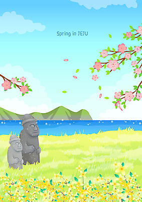 바다 여행 백그라운드 일러스트 풍경 사람없음 컬러풀 제주도 봄 트래킹 돌하르방 유채 둘레길 한달살기 봄배경 국내일러스트 AI파일 라이프스타일 계절 꽃 길 컬러 레저 한국 파일형식 벡터