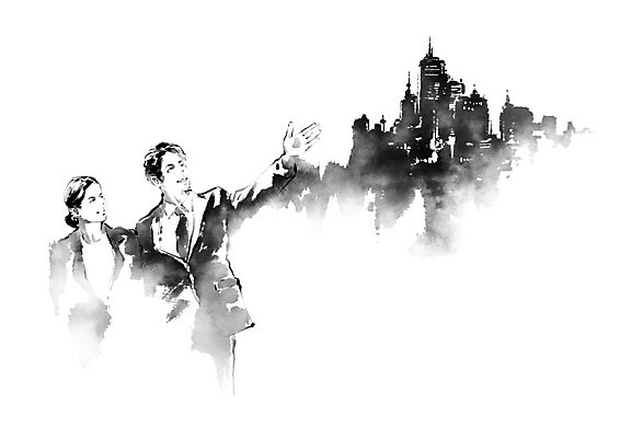 PSD 여자 남자 일러스트 캘리그라피 붓터치 부동산 주택 한명 사람 정장 빌딩 두명 건물 도시 직장인 비즈니스맨 비즈니스우먼 내집마련 번짐 국내일러스트 직업 1 건축물 옷 비즈니스 재산 파일형식 효과