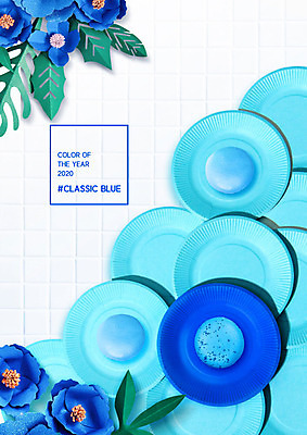 PSD 편집이미지 접시 꽃 백그라운드 사람없음 여러개 페이퍼아트 비누 클래식블루 트렌드컬러 이미지편집 식물 식기 컬러 다수 파란색 위생용품 파일형식 트랜드컬러
