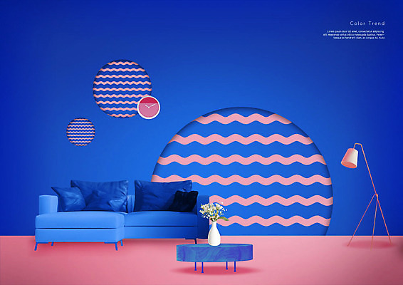 PSD 편집이미지 가구 백그라운드 사람없음 인테리어 소파 꽃병 스탠드 원형 물결무늬 클래식블루 트렌드컬러 이미지편집 도형 디자인 꽃 물결 컬러 생활용품 무늬 의자 조명 파란색 파일형식 트랜드컬러