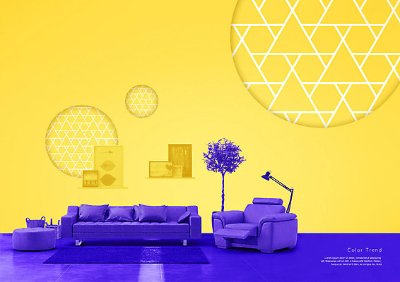 PSD 식물 편집이미지 가구 백그라운드 무늬 사람없음 인테리어 소파 노란색 보라색 원형 트렌드컬러 이미지편집 도형 디자인 컬러 생활용품 의자 파일형식