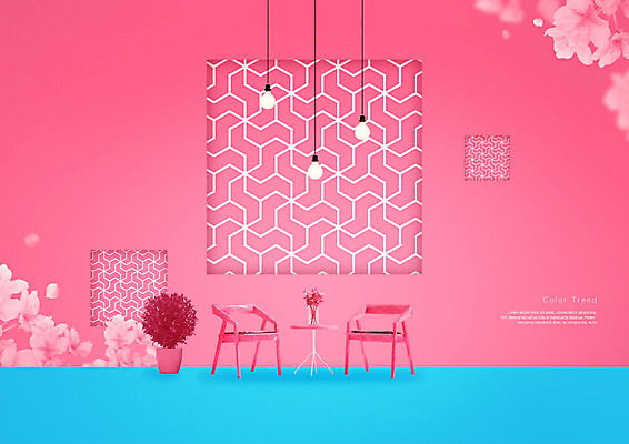 PSD 편집이미지 꽃 분홍색 가구 백그라운드 의자 조명 사람없음 인테리어 사각형 트렌드컬러 이미지편집 도형 식물 디자인 컬러 생활용품 파일형식