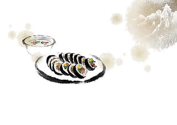 PSD 접시 음식 겨울 일러스트 캘리그라피 붓터치 디저트 산 풍경 사람없음 눈 분식 김밥 번짐 국물 겨울풍경 국내일러스트 자연요소 식기 계절 날씨 파일형식 효과