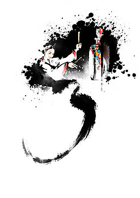 PSD 한국전통 전통 여자 예술 연주 일러스트 캘리그라피 붓터치 한명 사람 댄서 춤 한복 번짐 북채 북춤 율동 여자한명만 국내일러스트 직업 1 음악 문화예술 한국 전통의상 여자만 파일형식 효과