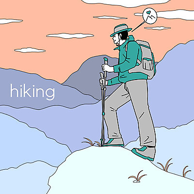 PSD 라이프스타일 남자 일러스트 건강 한명 사람 취미 운동 보라색 주황색 등산 하이킹 동호회 남자한명만 국내일러스트 1 컬러 레저 생활 트래킹 남자만 파일형식