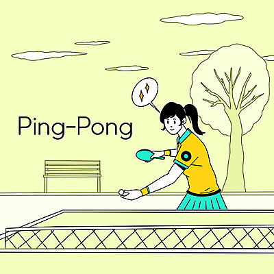 PSD 라이프스타일 공원 여자 일러스트 한명 사람 취미 운동 노란색 탁구 동호회 여자한명만 국내일러스트 1 공공시설 컬러 건강 생활 구기 여자만 파일형식