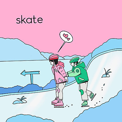 PSD 라이프스타일 여자 남자 어린이 분홍색 데이트 일러스트 소녀 소년 취미 두명 파란색 운동 얼음 스케이트 동호회 어린이만 국내일러스트 자연요소 스포츠용품 컬러 건강 사람 생활 파일형식