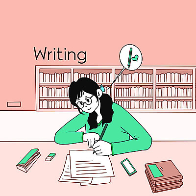 PSD 라이프스타일 여자 분홍색 일러스트 한명 사람 취미 기록 도서관 동호회 여자한명만 국내일러스트 1 교육 컬러 생활 여자만 파일형식