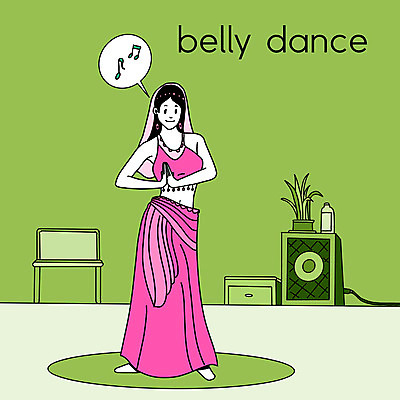 PSD 라이프스타일 여자 분홍색 일러스트 한명 사람 취미 초록색 운동 동호회 밸리댄스 밸리댄스복 여자한명만 국내일러스트 1 컬러 건강 생활 춤 여자만 파일형식