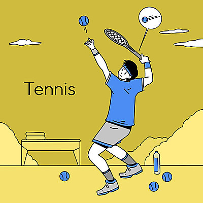 PSD 라이프스타일 남자 일러스트 한명 사람 취미 초록색 파란색 운동 테니스 테니스라켓 동호회 남자한명만 국내일러스트 1 컬러 건강 생활 구기 라켓 남자만 파일형식