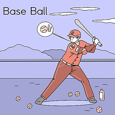 PSD 라이프스타일 남자 일러스트 한명 사람 취미 운동 보라색 야구 야구방망이 야구공 동호회 남자한명만 국내일러스트 1 컬러 공 건강 생활 구기 야구용품 남자만 파일형식