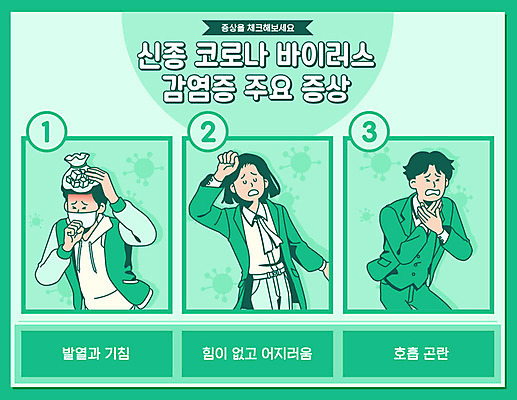 여자 남자 일러스트 세명 초록색 중국 바이러스 사회이슈 감염 폐렴 기침 무기력 발열 전염병 증상 현기증 호흡곤란 코로나바이러스 해외감염병 국내일러스트 AI파일 아시아 컬러 컨셉 사람 질병 파일형식 벡터