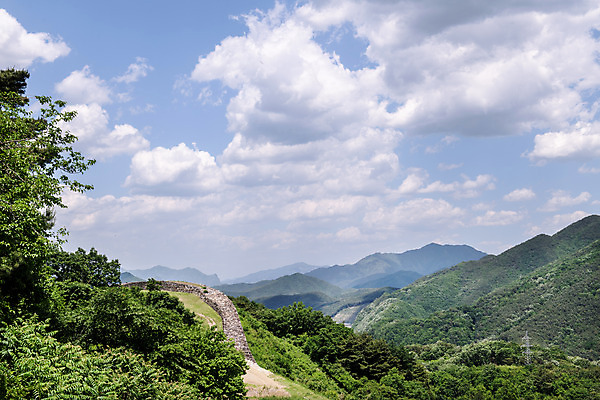 포토 JPG 주간 나무 구름 여행 하늘 풍경 사람없음 야외 여름 관광지 돌_바위 국내여행 단양 명승지 성곽길 단양적성 성재산 국내포토 자연요소 식물 계절 길 산 충청북도 산성 파일형식