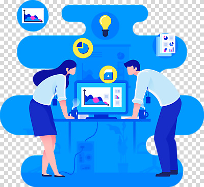 전신 편집 편집이미지 여자 남자 회사 비즈니스 전구 회의 그래프 누끼 사람 성인 두명 파란색 컴퓨터 사무실 마주보기 직장인 비즈니스맨 비즈니스우먼 문서 PNG 성인만 편집소스 직업 컬러 모션 전자제품 파일형식