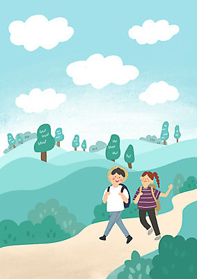 PSD 커플 여자 남자 데이트 일러스트 사랑 사람 두명 초록색 봄 산책 등산 숲 국내일러스트 계절 감정 컬러 관계 휴식 트래킹 파일형식