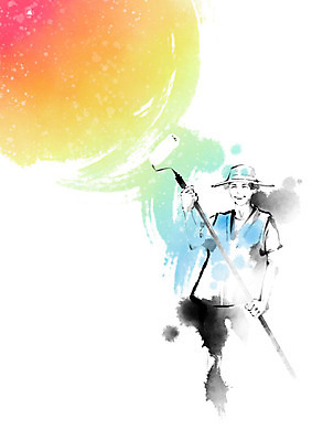 PSD 모자 여자 일러스트 캘리그라피 붓터치 한명 들기 사람 페인트 봉사 페인트칠 자원봉사자 번짐 나눔 여자한명만 구호활동 국내일러스트 1 잡화 모션 페인팅 도움 여자만 파일형식 효과