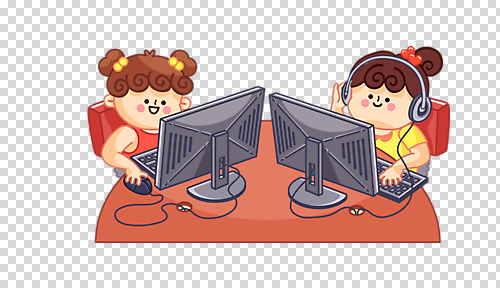 편집 편집이미지 여자 교육 어린이 교육캐릭터 누끼 소녀 두명 컴퓨터 PNG 컴퓨터교육 소녀만 방과후 편집소스 캐릭터 사람 전자제품 여자만 어린이만 파일형식