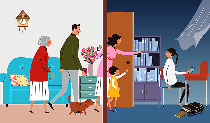 여자 남자 시계 가구 쿠션 가방 일러스트 가족 책장 사람 여러명 책 스마트폰 소파 문 꽃병 강아지 책상 예방 반려 자살예방 국내일러스트 AI파일 잡화 꽃 생활용품 다수 의자 관계 핸드폰 스마트기기 반려동물 개 파일형식 벡터