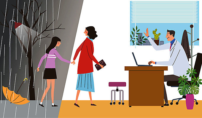 여자 남자 화분 가로등 의자 일러스트 우산 창문 사람 치료 세명 의사 옷걸이 책상 예방 자살예방 국내일러스트 AI파일 공공시설 가구 의학 의료진 파일형식 벡터