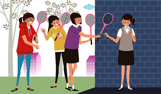 구름 여자 벽 일러스트 사람 여러명 친구 테니스라켓 예방 관심 자살예방 여자만 국내일러스트 AI파일 자연요소 다수 관계 테니스 라켓 파일형식 벡터